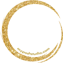 POSH Hair Beauty and Professional Studios logo with URL white text
